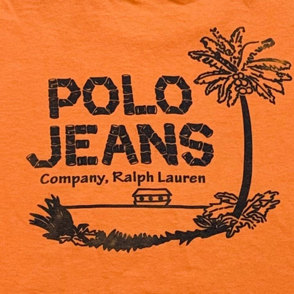 Ralph Lauren Polo Jeans Mens Vtg T-Shirt XL Orange Tropical Beach‎ Graphic Print - Picture 4 of 7